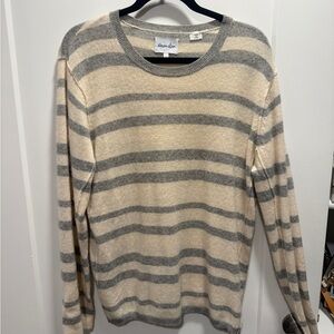 Steven Alan Cream and Gray Striped 100% cashmere Crewneck Sweater